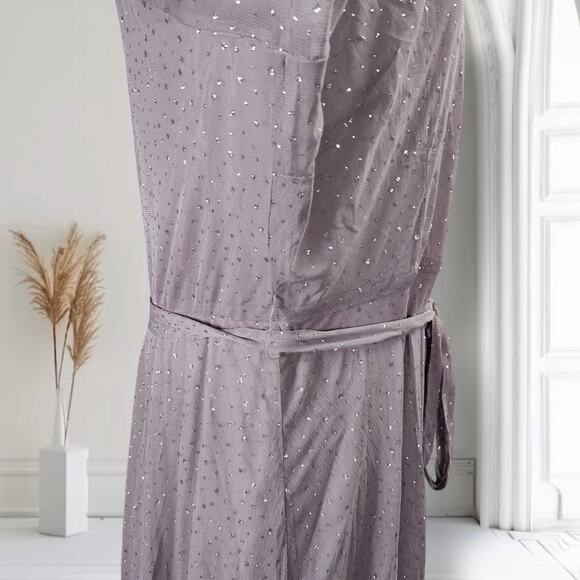 Alfani Glitter Mesh Wrap Dress 2X Silver Long Sleeve Plus Size Party Midi - Picture 6 of 14